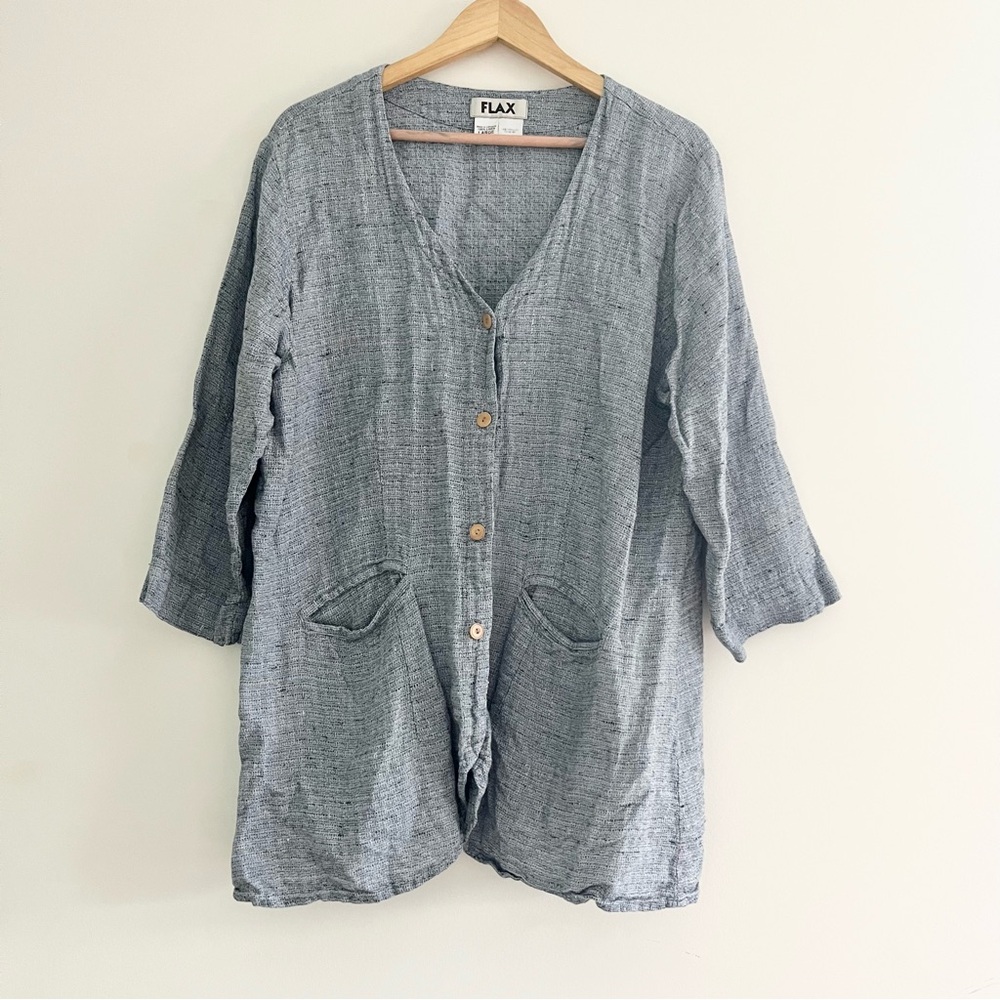 Flax Lightweight Button-Down Linen Tunic in Heathered Gray
